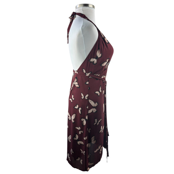 Reformation Johnson Dress Wrap Halter Tie Butterfly Print Burgundy Women's Large - Picture 9 of 15